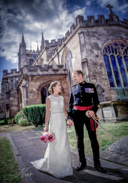 Newbury wedding photographer creates bridal image by St Nicolas Church